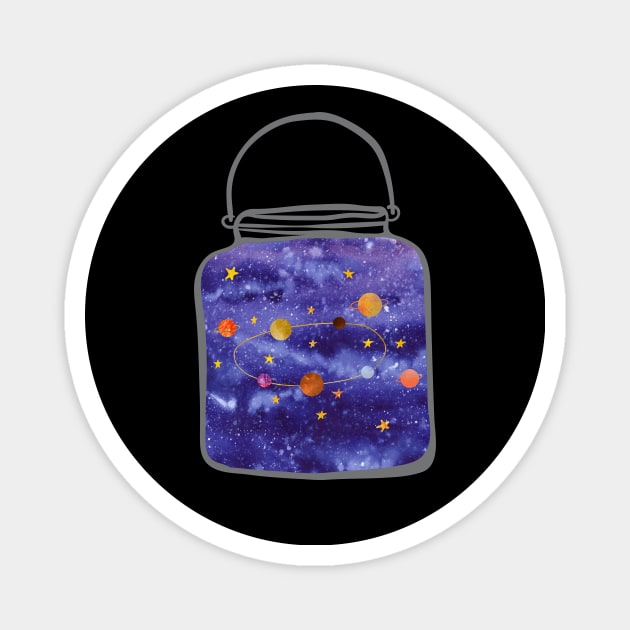 Solar system in a jar: Planets, stars, and galaxies in watercolor Magnet by AtlasMirabilis